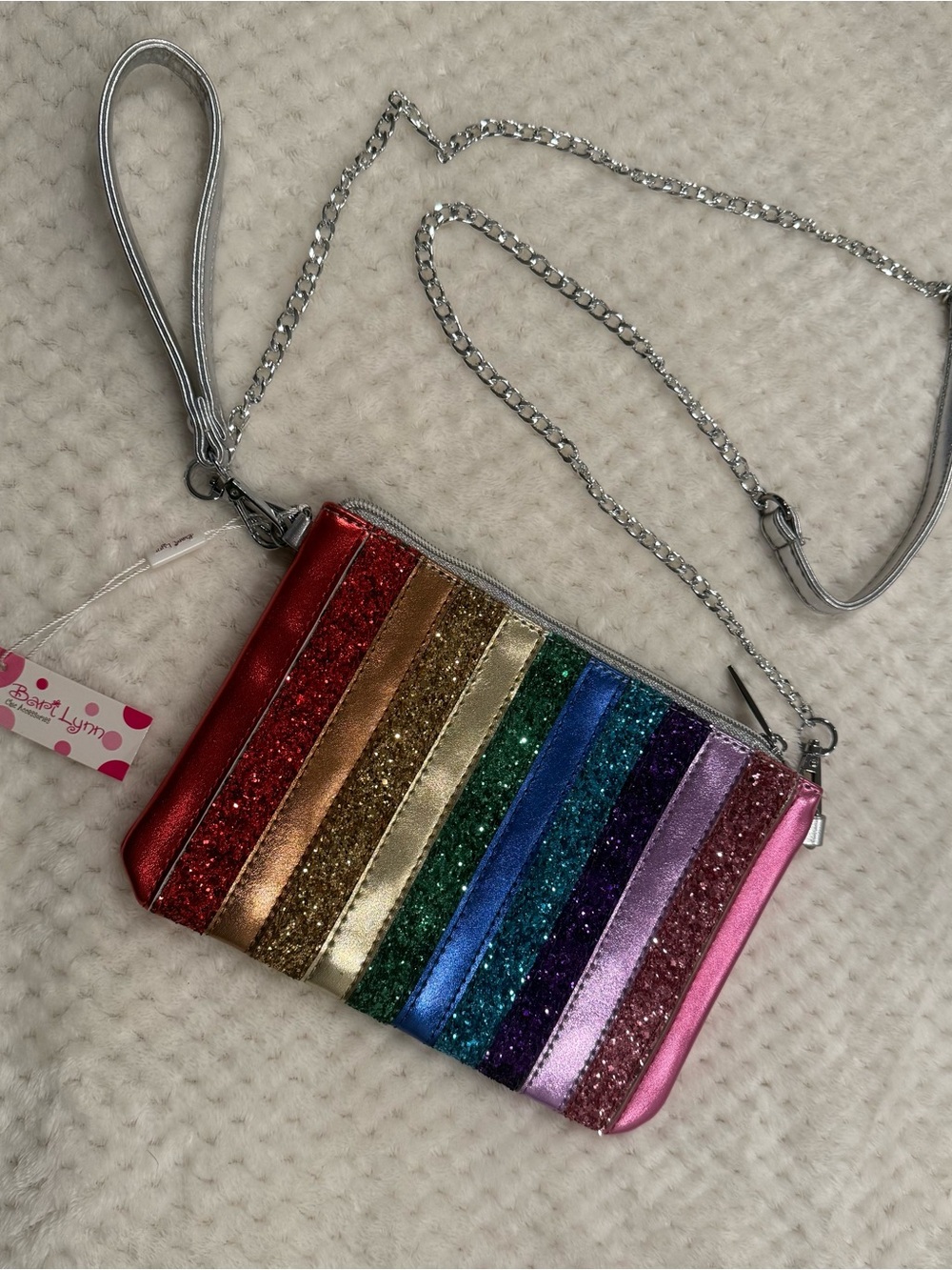 Bari Lynn Rainbow Glitter Stripe Crossbody Bag in Multicolor